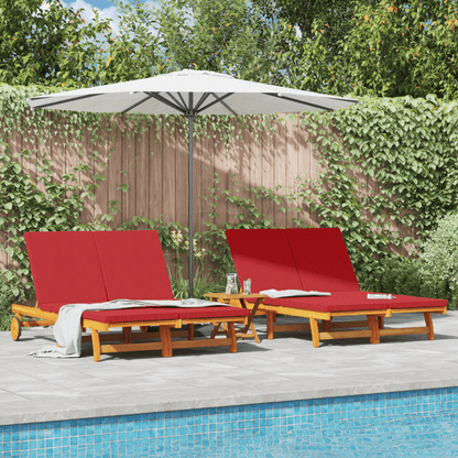 Transat Double en Bois d'Acacia Massif Robuste avec Roues et Coussin