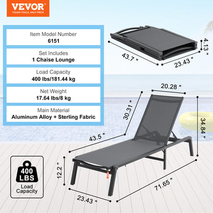 Chaise Longue Extérieure  avec 5 Positions Réglables , pratique et durable
