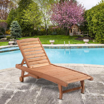 Chaise longue réglable à 3 positions en style colonial, avec roulettes et plateau en bois pré-huile, en épinette