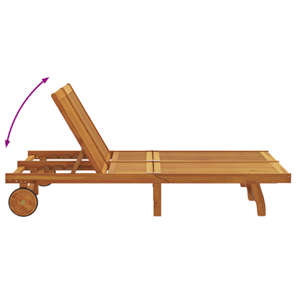 Transat Double en Bois d'Acacia Massif Robuste avec Roues et Coussin
