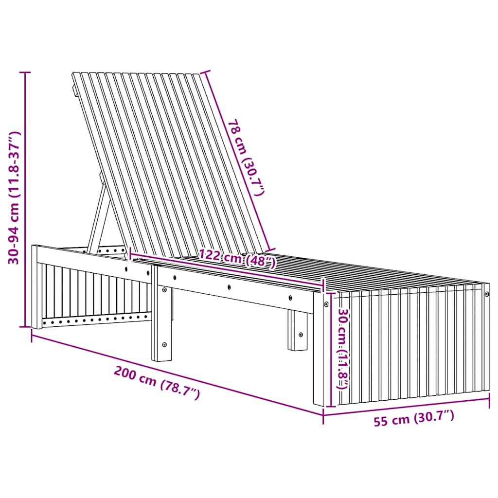 Transat en Bois d'Acacia Massif 200x55x30 cm