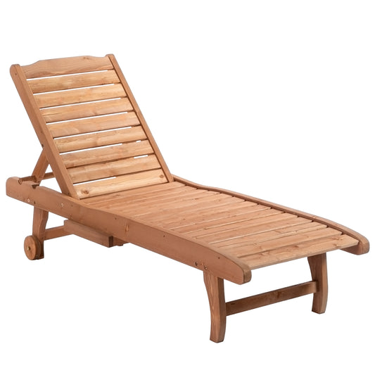 Chaise longue réglable à 3 positions en style colonial, avec roulettes et plateau en bois pré-huile, en épinette
