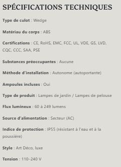 Lampe LED solaire décoratif, design raffiné pour jardin terrasse et extérieur