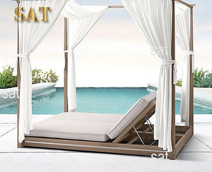 Hôtel plage luxe extérieur Chaise longue Chaise jardin piscine Chaise longue en aluminium rotin Double Chaise de soleil avec auvent