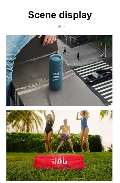 Enceinte Bluetooth sans fil JBL Flip 6 originale, portable et étanche IPX7, pour une utilisation en extérieur. Profitez d'une musique stéréo avec basses profondes et d'un tweeter indépendant.