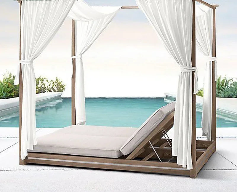 Hôtel plage luxe extérieur Chaise longue Chaise jardin piscine Chaise longue en aluminium rotin Double Chaise de soleil avec auvent