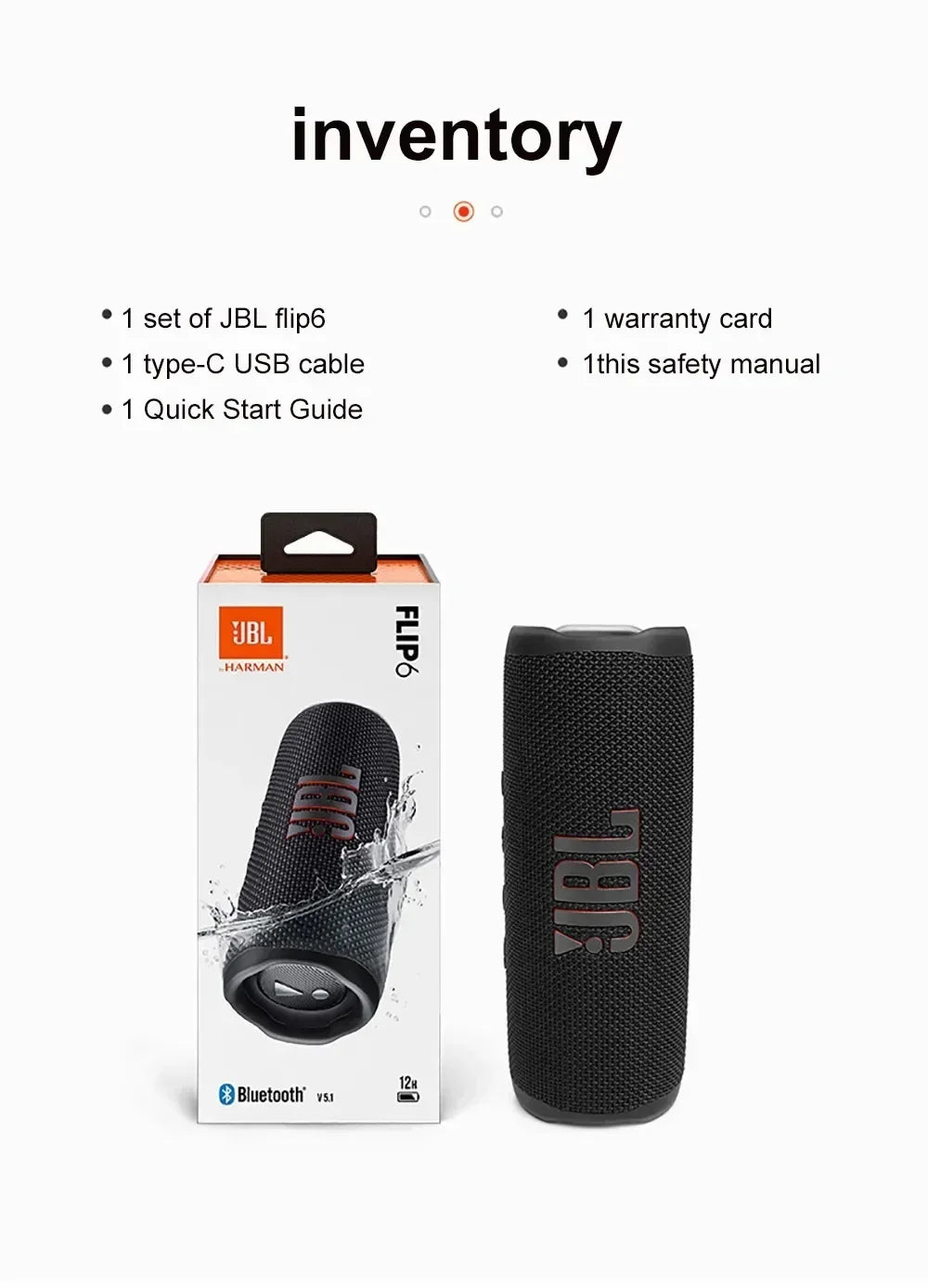 Enceinte Bluetooth sans fil JBL Flip 6 originale, portable et étanche IPX7, pour une utilisation en extérieur. Profitez d'une musique stéréo avec basses profondes et d'un tweeter indépendant.