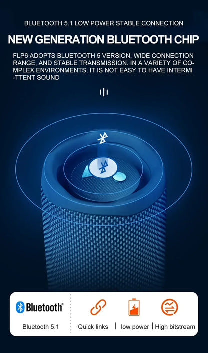 Enceinte Bluetooth sans fil JBL Flip 6 originale, portable et étanche IPX7, pour une utilisation en extérieur. Profitez d'une musique stéréo avec basses profondes et d'un tweeter indépendant.