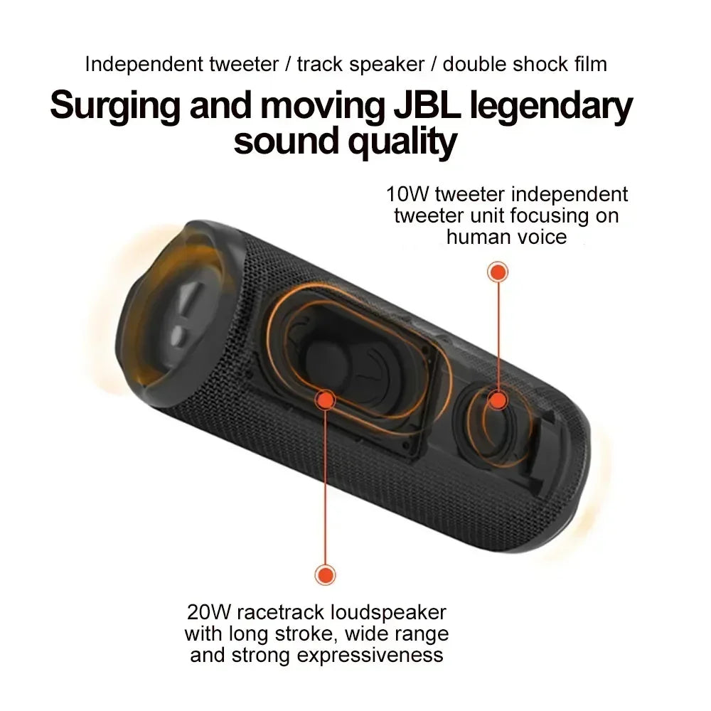 Enceinte Bluetooth sans fil JBL Flip 6 originale, portable et étanche IPX7, pour une utilisation en extérieur. Profitez d'une musique stéréo avec basses profondes et d'un tweeter indépendant.