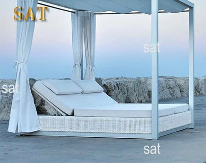Hôtel plage luxe extérieur Chaise longue Chaise jardin piscine Chaise longue en aluminium rotin Double Chaise de soleil avec auvent