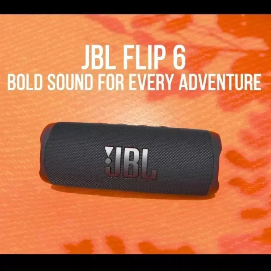 Enceinte Bluetooth sans fil JBL Flip 6 originale, portable et étanche IPX7, pour une utilisation en extérieur. Profitez d'une musique stéréo avec basses profondes et d'un tweeter indépendant.
