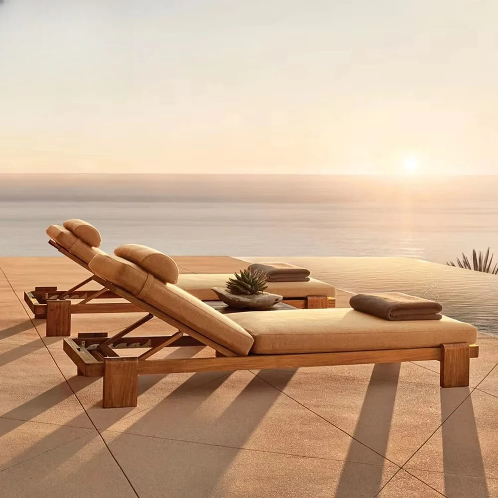 Chaise longue jardin Patio lit de repos en bois de teck chaise longue pour hôtel pour Villa