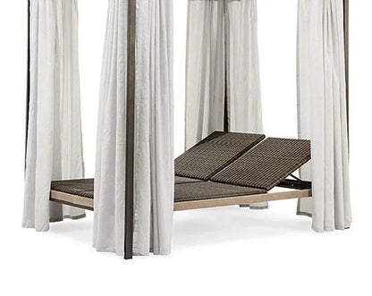 Hôtel plage luxe extérieur Chaise longue Chaise jardin piscine Chaise longue en aluminium rotin Double Chaise de soleil avec auvent