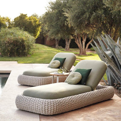 Mobilier de jardin extérieur de loisirs modernes Chaise longue en corde tissée en aluminium pour lit de piscine côté plage Chaise longue