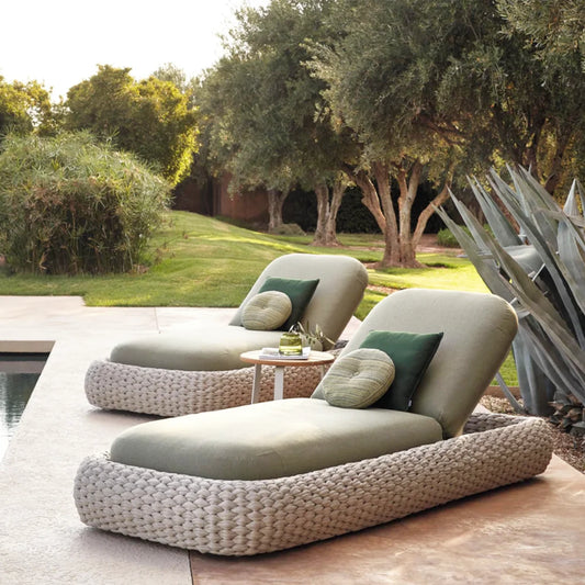 Mobilier de jardin extérieur de loisirs modernes Chaise longue en corde tissée en aluminium pour lit de piscine côté plage Chaise longue