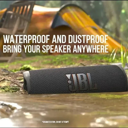 Enceinte Bluetooth sans fil JBL Flip 6 originale, portable et étanche IPX7, pour une utilisation en extérieur. Profitez d'une musique stéréo avec basses profondes et d'un tweeter indépendant.
