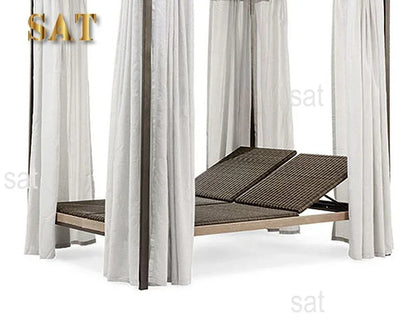 Hôtel plage luxe extérieur Chaise longue Chaise jardin piscine Chaise longue en aluminium rotin Double Chaise de soleil avec auvent