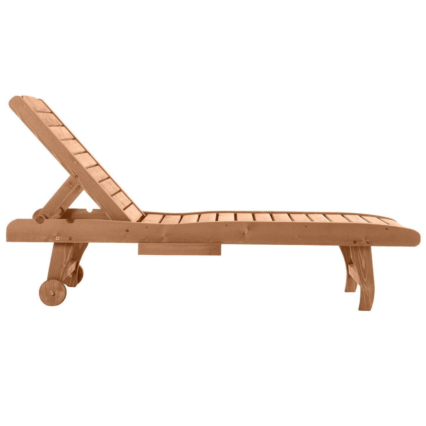 Chaise longue réglable à 3 positions en style colonial, avec roulettes et plateau en bois pré-huile, en épinette