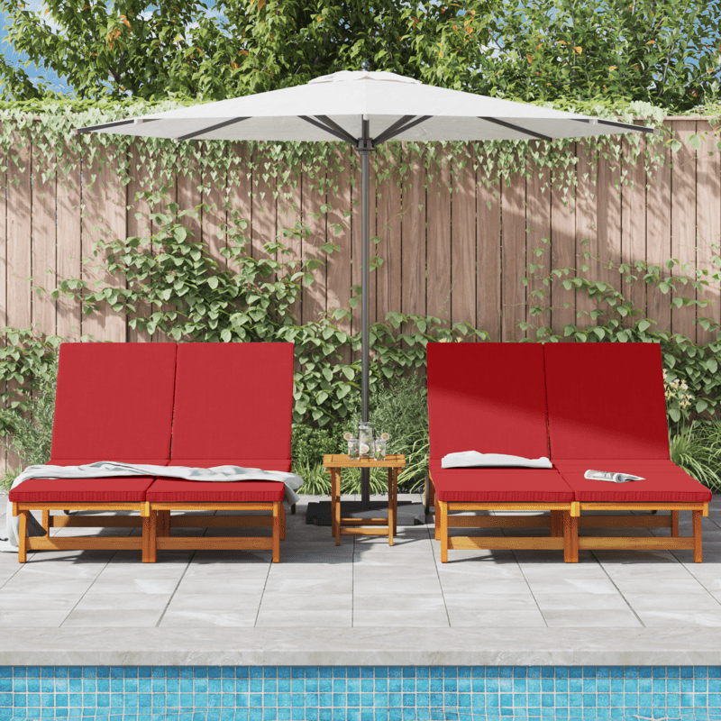 Transat Double en Bois d'Acacia Massif Robuste avec Roues et Coussin