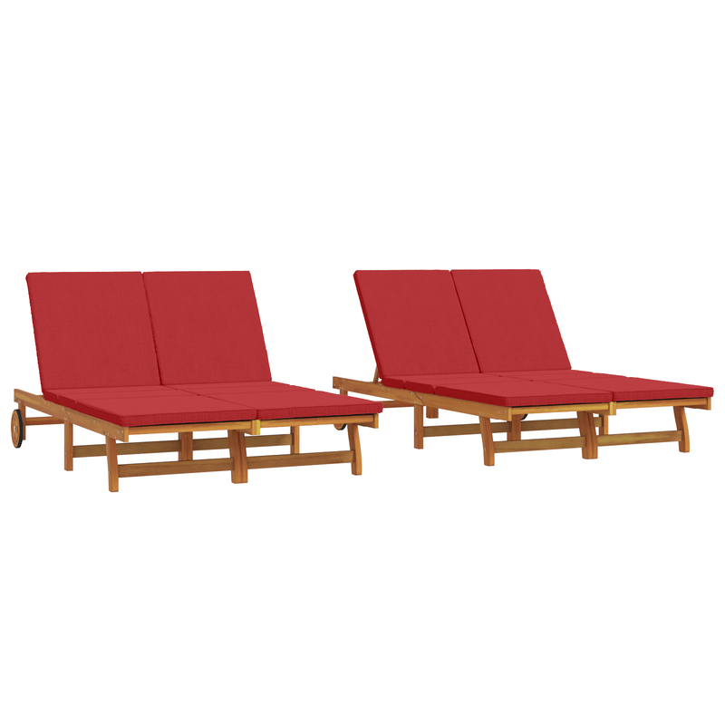 Transat Double en Bois d'Acacia Massif Robuste avec Roues et Coussin