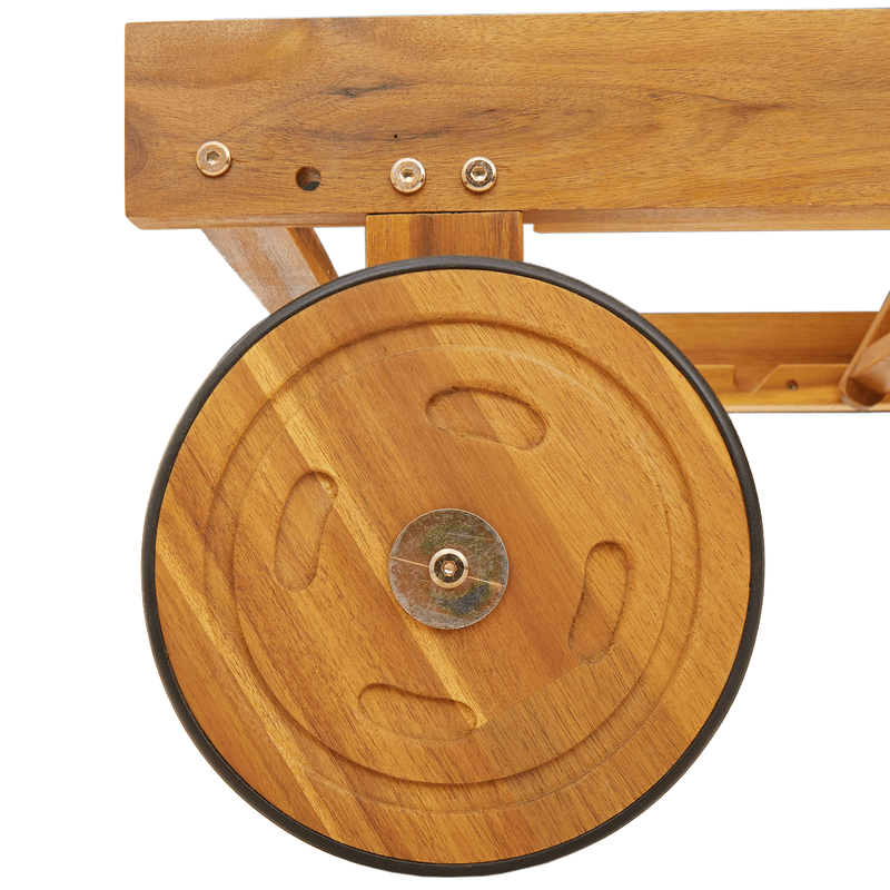 Transat Double en Bois d'Acacia Massif Robuste avec Roues et Coussin